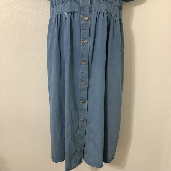 Vintage Blue Denim Retro Button Up Western Cowgirl Country Casual Midi Dress XL - Picture 3 of 7